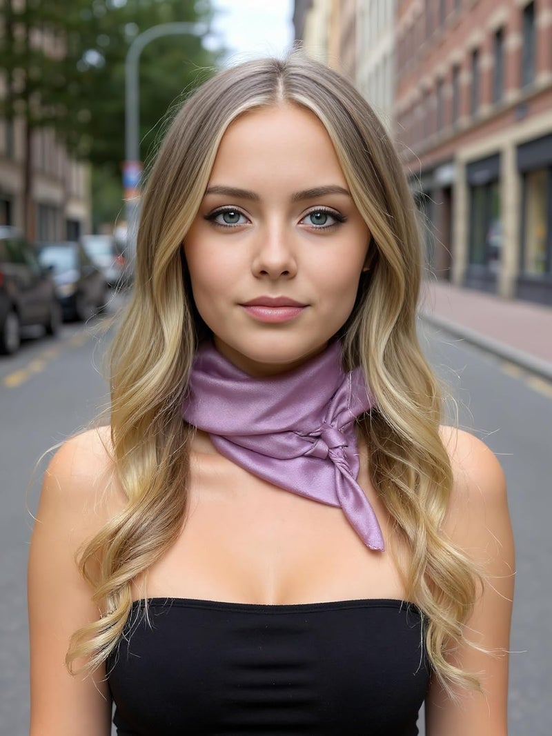 Chung Women's Square Satin Scarf 27.5" Bandanas Solid 50s Retro Neck Scarves Emulation Silk Handbag Hair Ribbons Necktie - Image 2